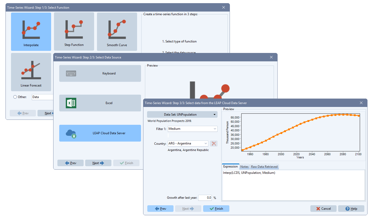 Using the LEAP Time-Series Wizard to Access U.N. Population Data Projections for Agentina in the LCDS